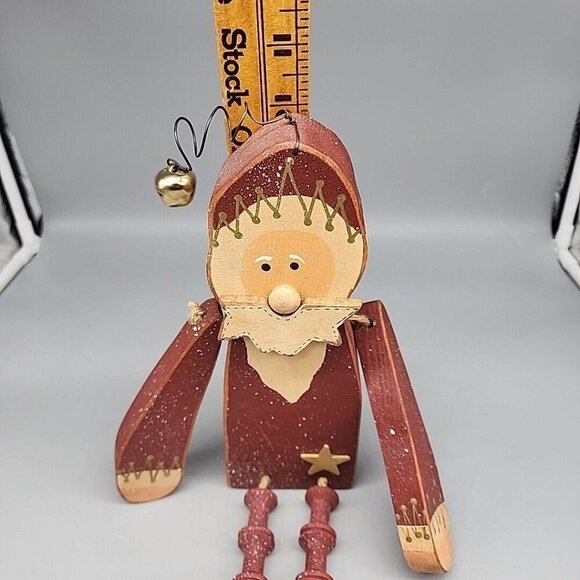 Wooden Craft SANTA CLAUS Standing Jointed Arms Christmas Sitting 15” Red Bell - Picture 7 of 7